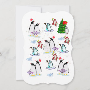 Christmas Happy Holiday Flat Greeting Card Penguin