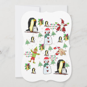 Christmas Happy Holiday Flat Greeting Card Penguin