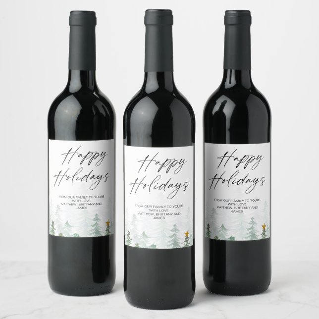 Christmas Happy Holiday Merry Xmas Gift for Family Wine Label (Bottles)