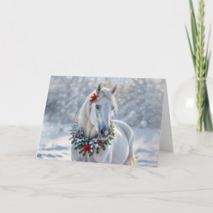 Christmas Happy Holidays Beautiful White Horse Holiday Card