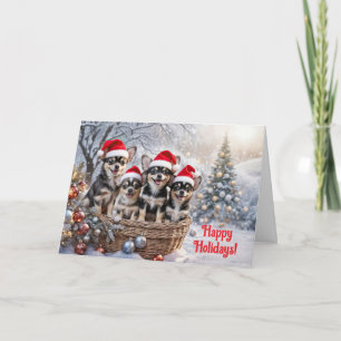 Christmas Happy Holidays Cute Basket Chihuahua Pup Card