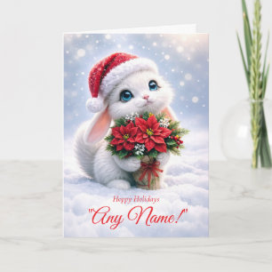Christmas Happy Holidays Cute Bunny Rabbit Name Card