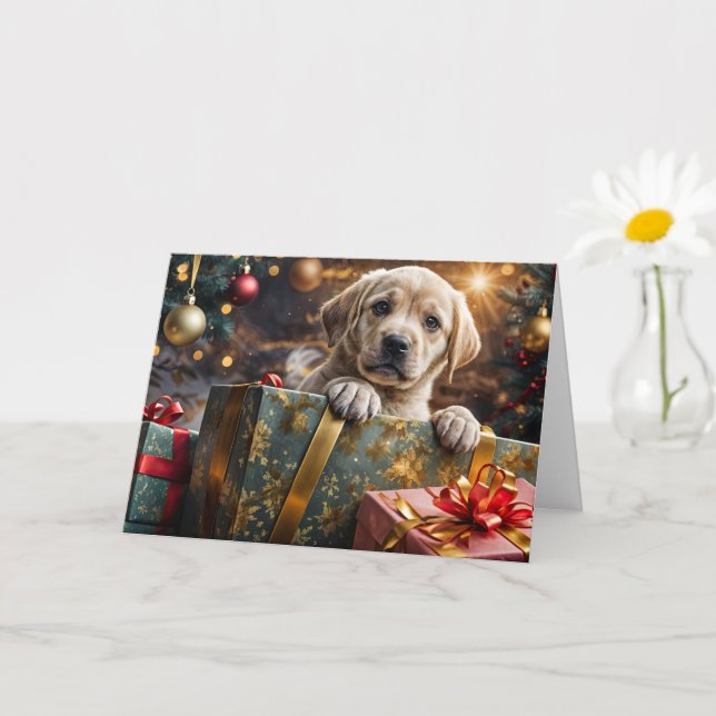 Christmas Happy Holidays Cute Yellow Lab Labrador Card (Small Plant)