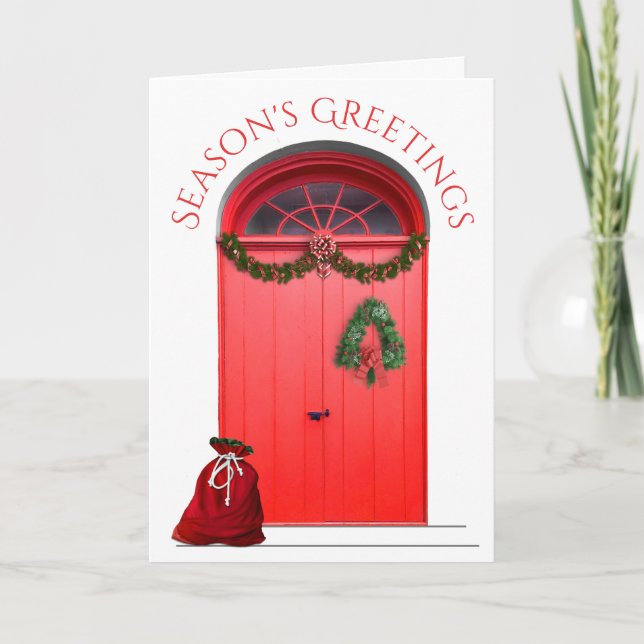 Christmas Happy Holidays Decorations Red Doors Holiday Card (Front)