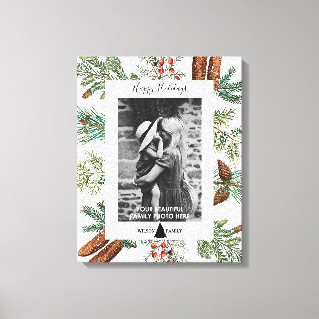Christmas Happy Holidays Family Photo Pine  Canvas Print (Front)