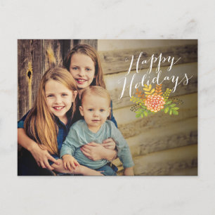 Christmas Happy Holidays Floral Photo Postcard