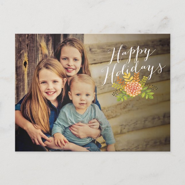 Christmas Happy Holidays Floral Photo Postcard (Front)