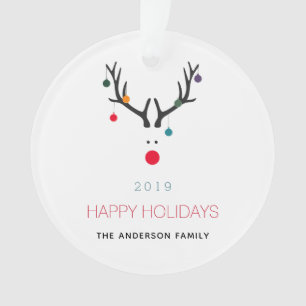 Christmas happy holidays funny reindeer white red ornament