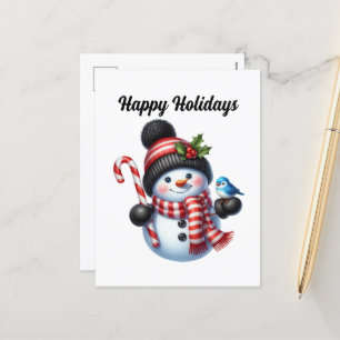 Christmas Happy Holidays peppermint snowman  Holiday Postcard