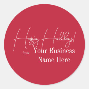 Christmas Happy Holidays Red Business Classic Round Sticker