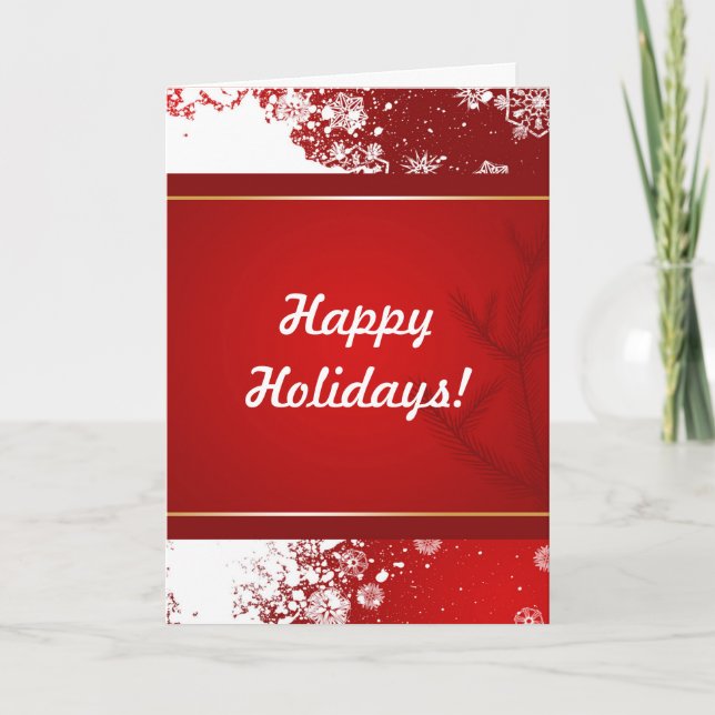 Christmas Happy Holidays Snow Red Background Holiday Card (Front)