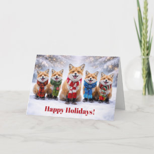 Christmas Happy Holidays with Happy Foxes in Snow  Holiday Card