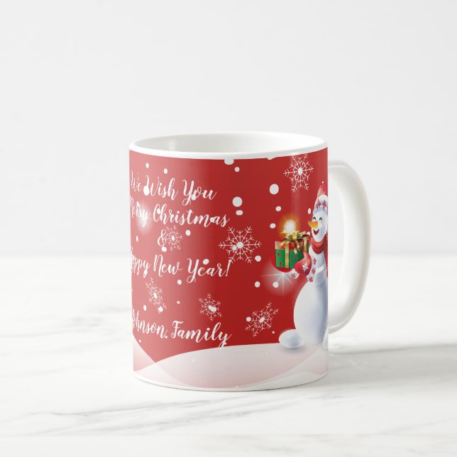 Christmas & Happy New Year Winter Holiday Snowman Coffee Mug (Front Right)