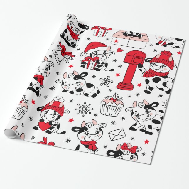 Christmas Happy New Year Wrapping Paper (Unrolled)