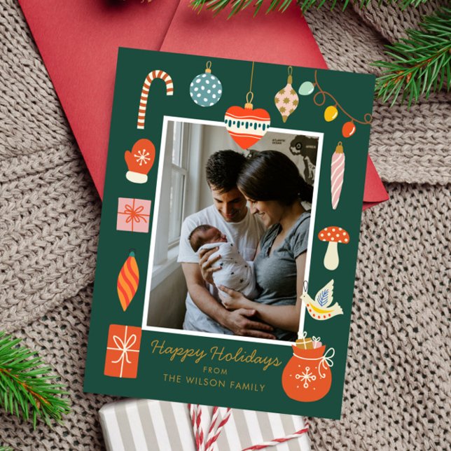 Christmas Happy Ornament Cute Family Photo Holiday Card (Creator Uploaded)