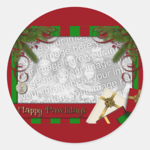 Christmas - Happy Pawlidays - ADD YOUR PHOTO Classic Round Sticker