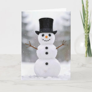 Christmas Happy Snowman Wearing a Top Hat Card