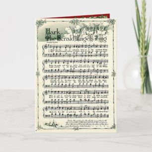  Christmas Hark the Herald Angels Sing Gold Bells Holiday Card