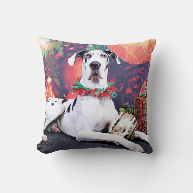 Christmas - Harlequin Great Dane - Baron Cushion (Front)