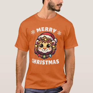 Christmas Hat Christmas Fairy Lights Lion girl T-Shirt