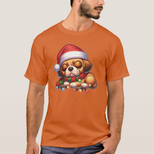 Christmas Hat Christmas Fairy Lights Puggle boy T-Shirt