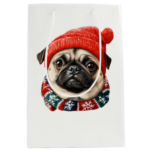 Christmas hat cute pug medium gift bag
