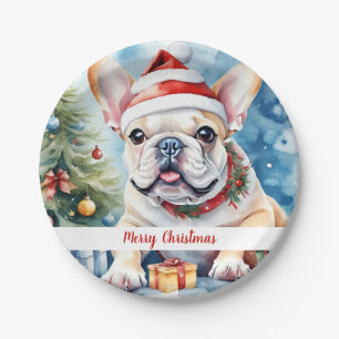 Christmas Hat Festive French Bulldog  Paper Plates