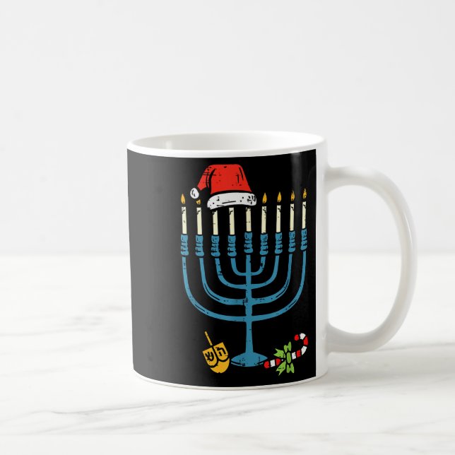 Christmas Hat Menorah Jew Hanukkah Chanukah Men Wo Coffee Mug (Right)