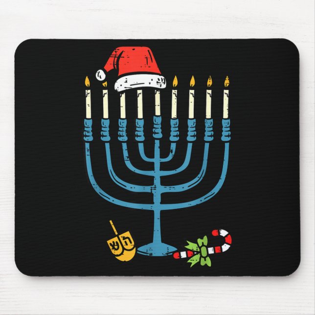 Christmas Hat Menorah Jew Hanukkah Chanukah Men Wo Mouse Mat (Front)