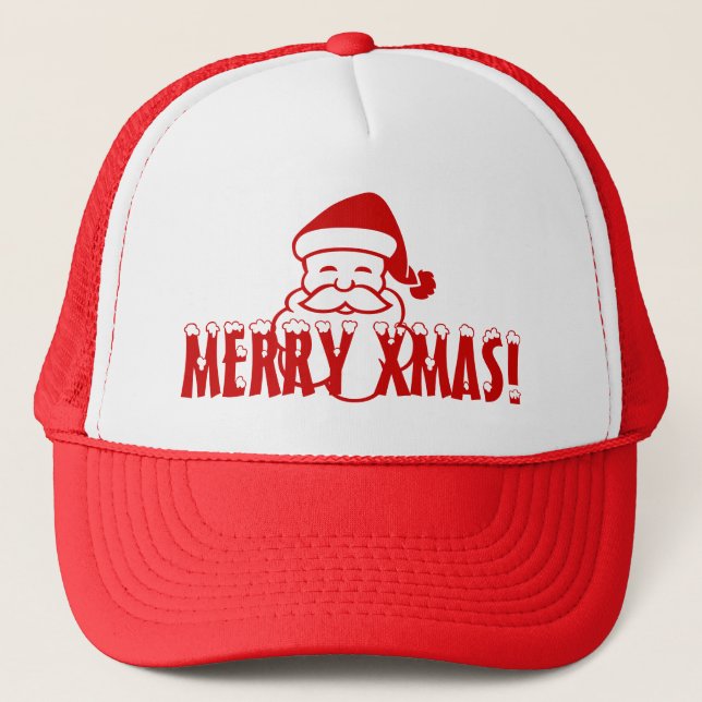 Christmas hat with Santa Clause saying Merry Xmas! (Front)
