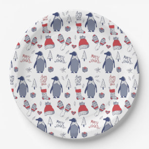 Christmas Hats Gloves Pattern Party Paper Plate