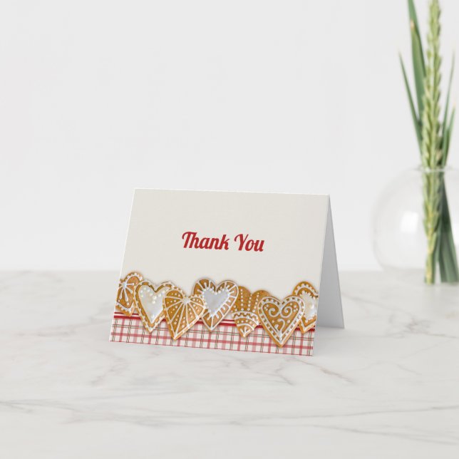Christmas Heart Cookie | Plaid Thank You Card (Front)