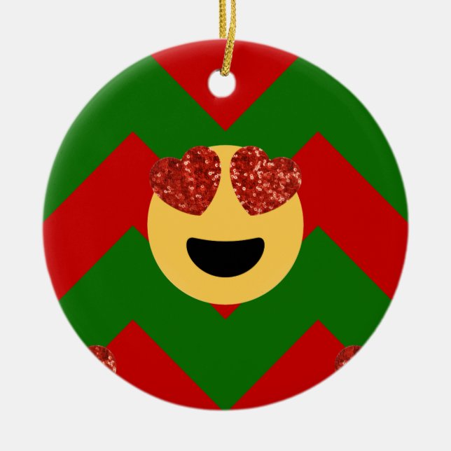 christmas heart eye emoji ceramic tree decoration (Front)