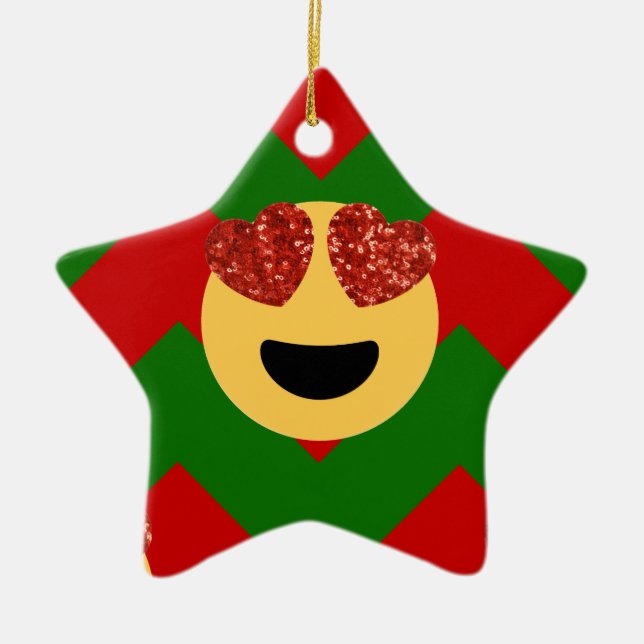christmas heart eye emoji ceramic tree decoration (Front)