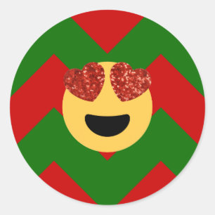 christmas heart eye emoji classic round sticker