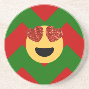christmas heart eye emoji coaster