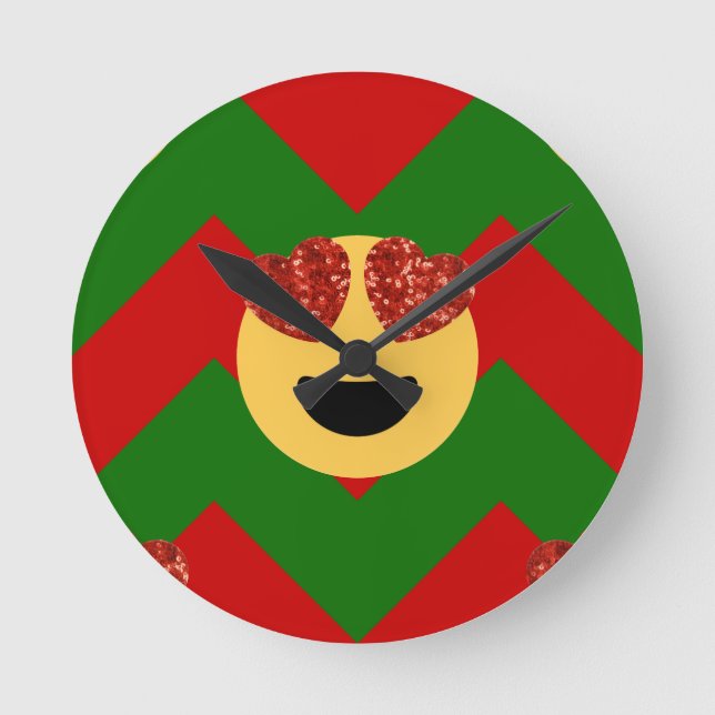 christmas heart eye emoji round clock (Front)