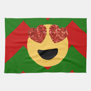 christmas heart eye emoji tea towel