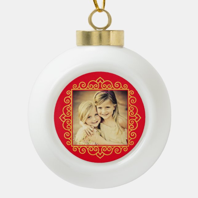 Christmas Heart Frame Photo Personalised Gift  Ceramic Ball Christmas Ornament (Front)