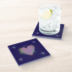 christmas heart glass coaster