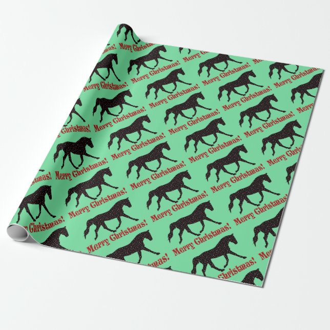 Christmas Heart Horse Wrapping Paper (Unrolled)