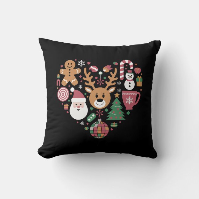 Christmas Heart Love Icons Holiday Xmas Santa Cushion (Front)