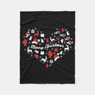 Christmas Heart Merry Christmas Xmas Reindeer Gift Fleece Blanket