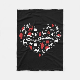 Christmas Heart Merry Christmas Xmas Reindeer Gift Fleece Blanket