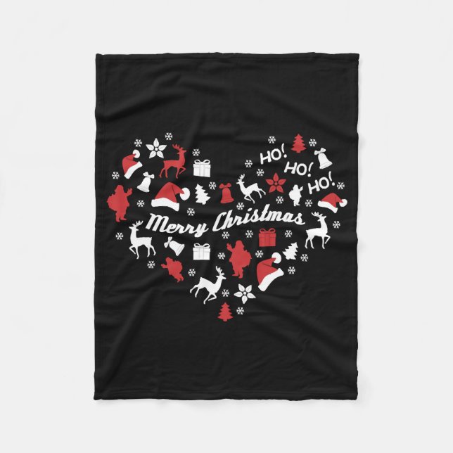 Christmas Heart Merry Christmas Xmas Reindeer Gift Fleece Blanket (Front)