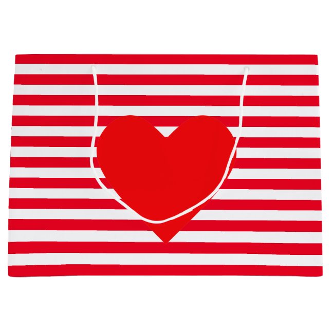 Christmas Heart on Red White Stripes Large Gift Bag (Front)
