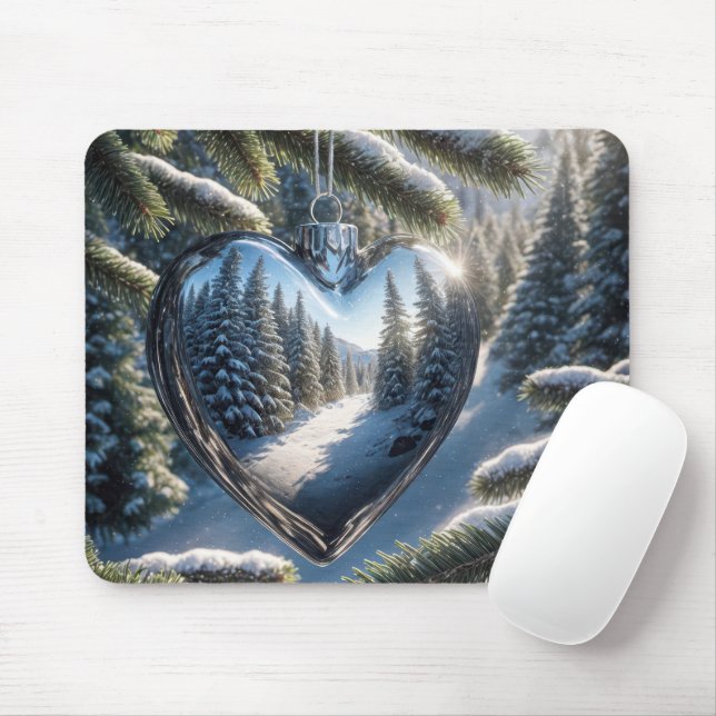 Christmas Heart Ornament Mouse Mat (With Mouse)