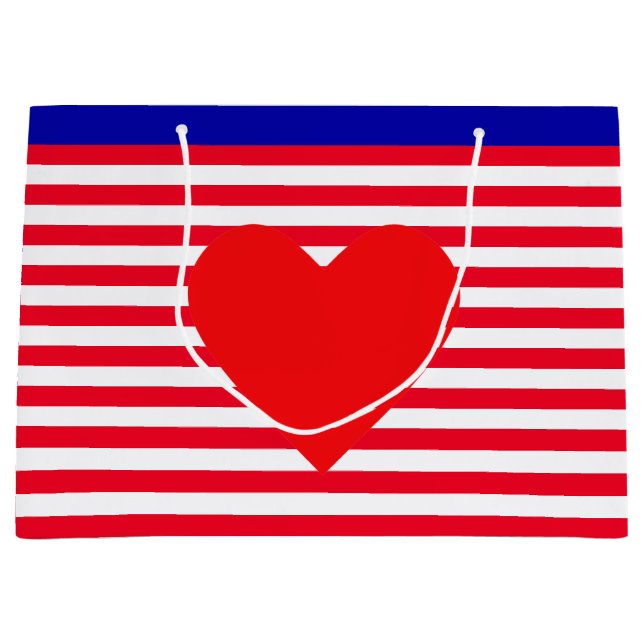 Christmas Heart & Stripes Large Gift Bag (Front)