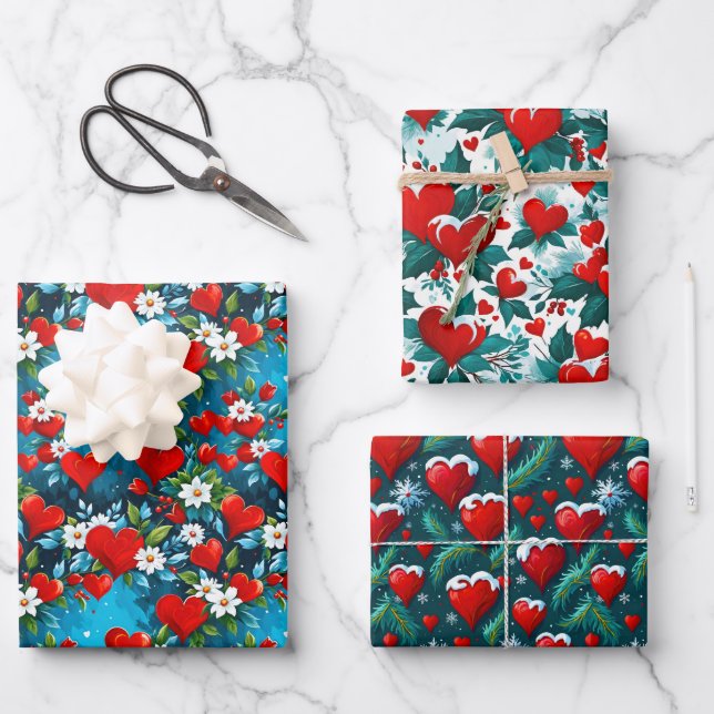Christmas Heart Wrapping Paper Sheet (Front)