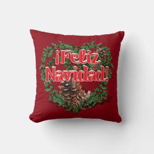 Christmas Heart Wreath (Feliz Navidad) Cushion